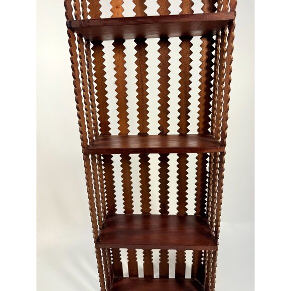 Wood Wall Shelf Eterage Unique Folk Art Shelf Ric Rac Design Hand Carved Walnut - Picture 7 of 12
